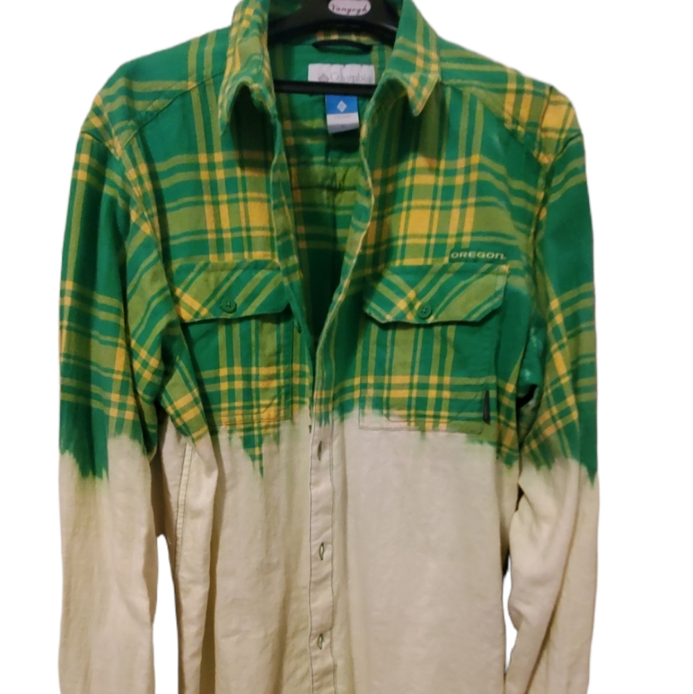 Upcycled, bleach dipped Columbia flannel
